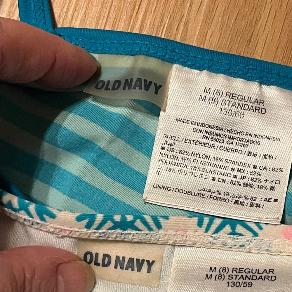 Old Navy Teal Stripe Tankini with Patterned Bottoms, size girls M 8